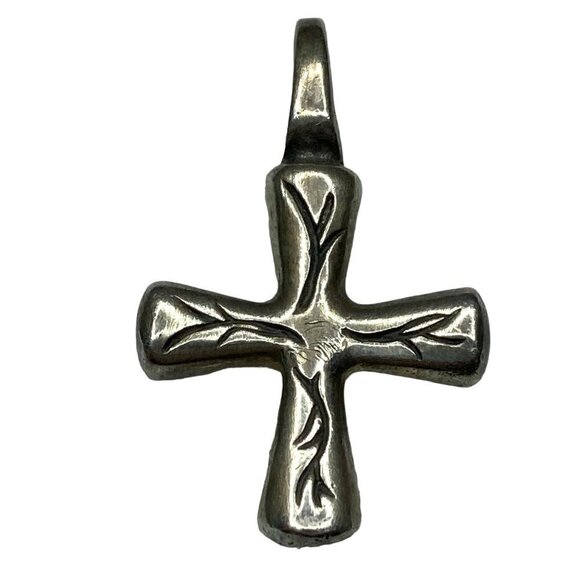 Sterling Silver Puff Cross Pendant Boho Rustic Nature 4 Grams 1" x 3/4" - Picture 1 of 4